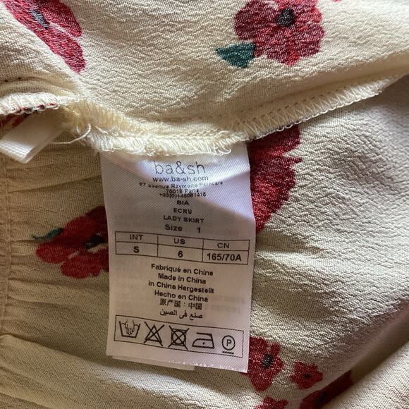 ba&sh Bia Lady Mini Skirt - 1 / US 6 - Cream, Red Floral Tiered, Holiday Cottage - Picture 9 of 11